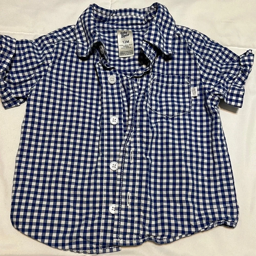 Baby B’Gosh 12 Mos Short Sleeve Button Up Blue and White Plaid